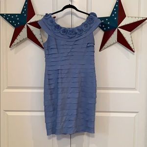 LONDON TIMES Dress Blue Tiered/Ruffled Sleeveless